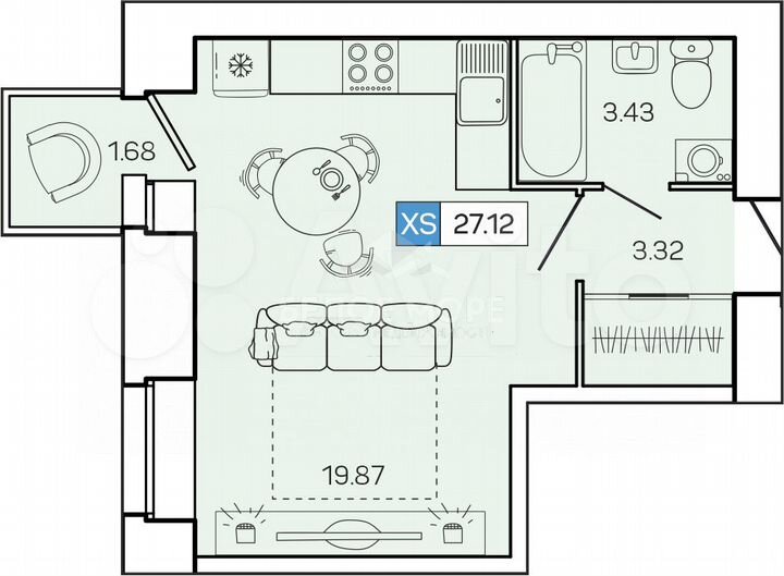 Квартира-студия, 27,1 м², 7/9 эт.