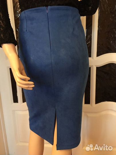 Юбка синяя замшевая 46-48 р
