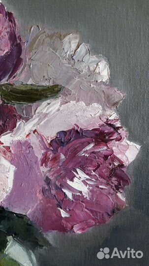 Пионы картина маслом. Цветы. Квадратная картина