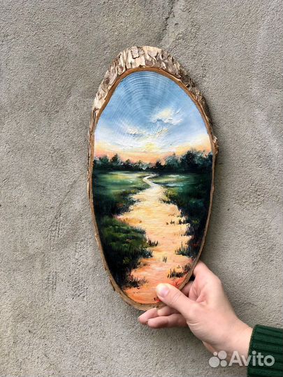 Маленькая картина маслом/дерево/пейзаж/закат