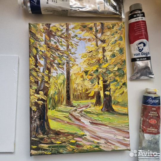 Пейзаж картина маслом осенний лес деревья природа