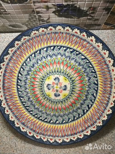 Узбекская посуда- ляган синий 42 см. (плоский)