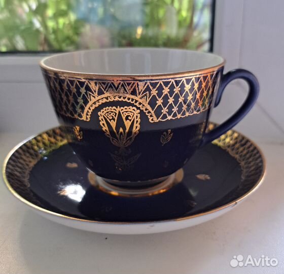 Чашка с блюдцем лфз кобальт с золотом 60е гг