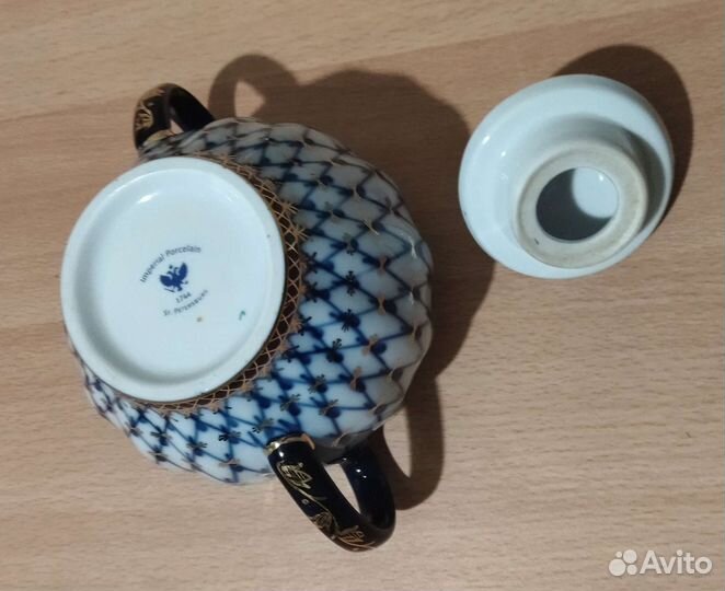 Сахарница ифз кобальтовая сетка с позолотой