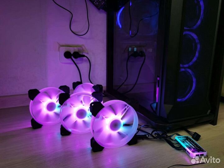 Четыре 140мм кулера Coolmoon argb + HUB + пульт