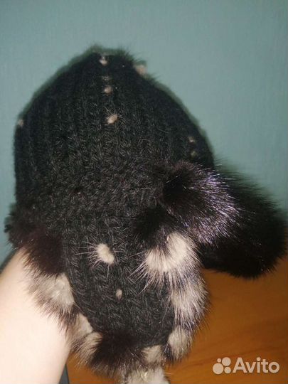 Шапка норковая, вязаная