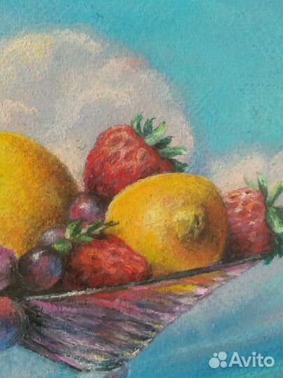 Картина, натюрморт с грушей сухой пастелью