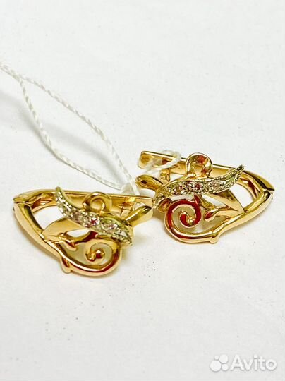 Серьги с природным камнем Золото