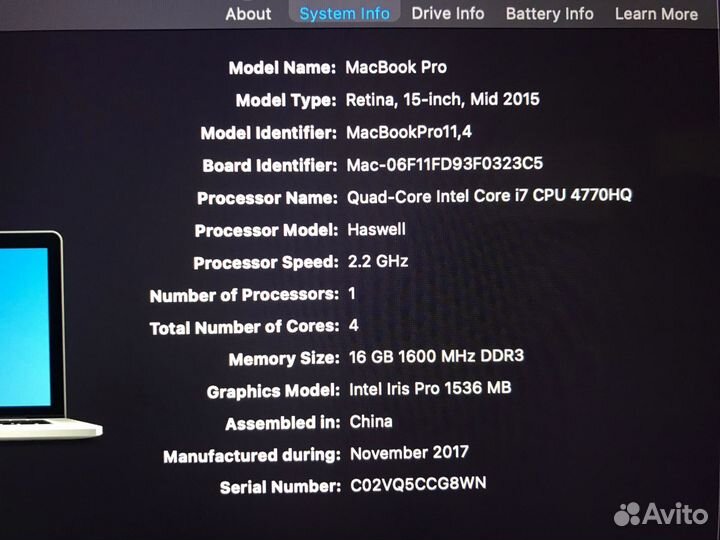 Mасbооk Рrо 15 2015, А1398, i7 4 ядра, 16 RAM, SSD