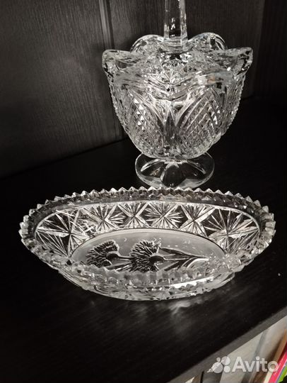 Хрустальная конфетница с крышкой СССР вазы