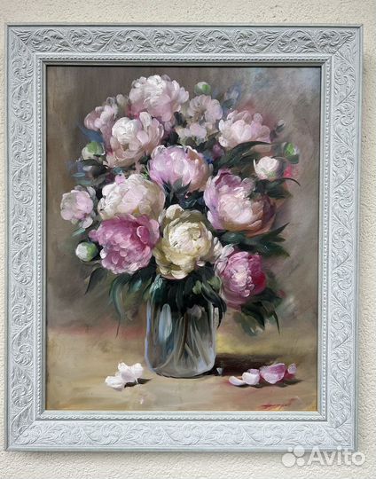 Картина маслом Пионы, Ромашки, Розы