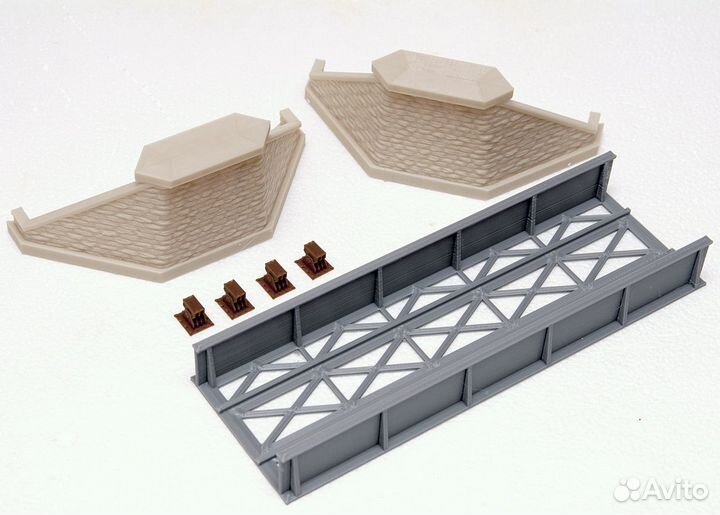 Железная дорога 1/87 Мост ж/д 20 см. + 2 опоры H0