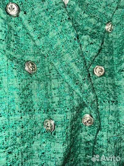 Твидовый пиджак zara женский зеленый