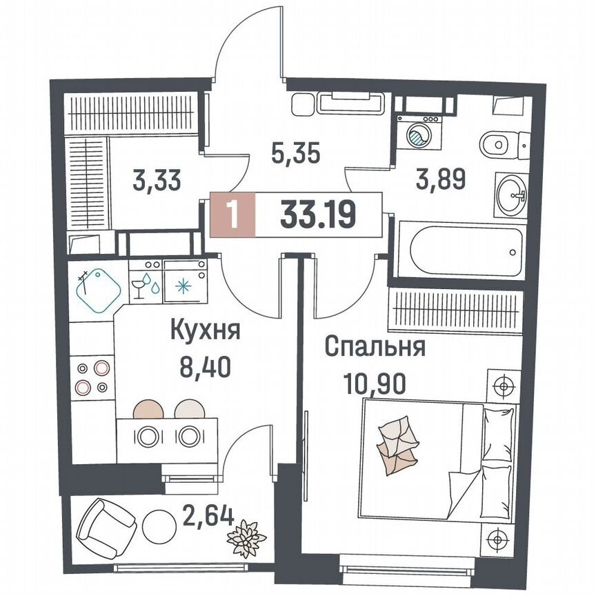 1-к. квартира, 33,2 м², 16/18 эт.