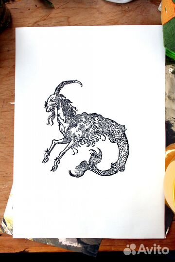 Линогравюра ''Capricorn'',Козерог