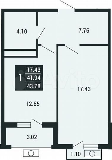 1-к. квартира, 43,8 м², 3/4 эт.