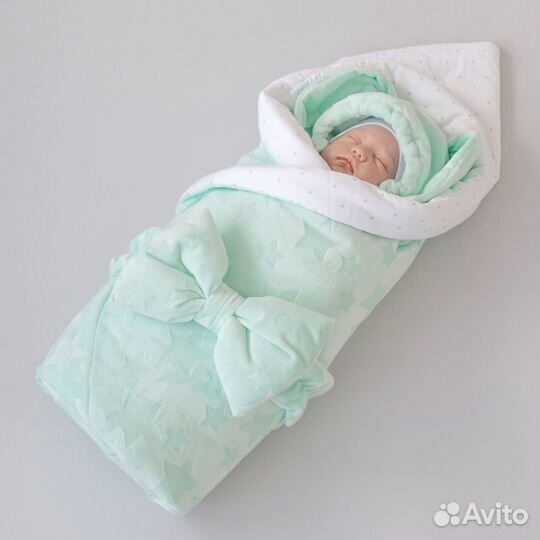 Комплект на выписку 5 предметов Звездочки мята