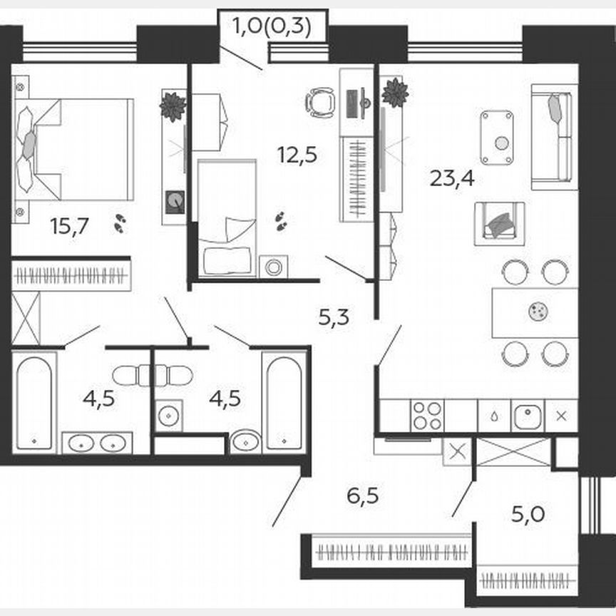2-к. квартира, 77,7 м², 11/12 эт.