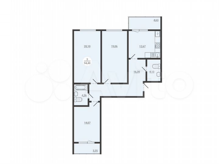 3-к. квартира, 93,8 м², 10/25 эт.