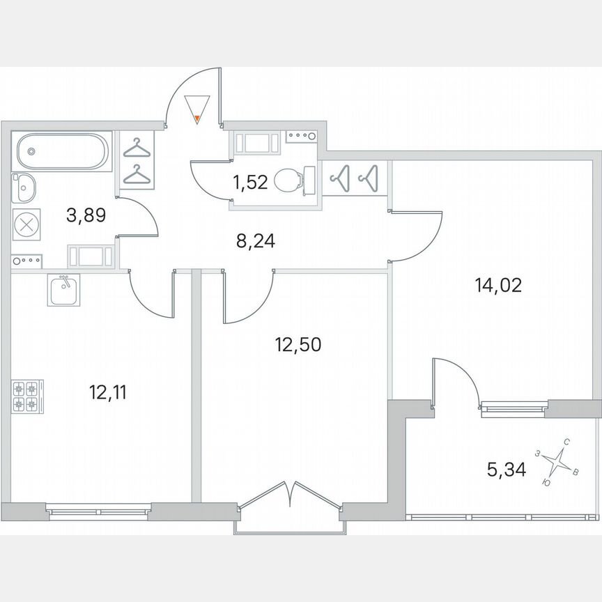 2-к. квартира, 55 м², 3/4 эт.