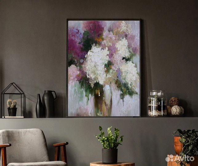 Картина маслом “Белая сирень»