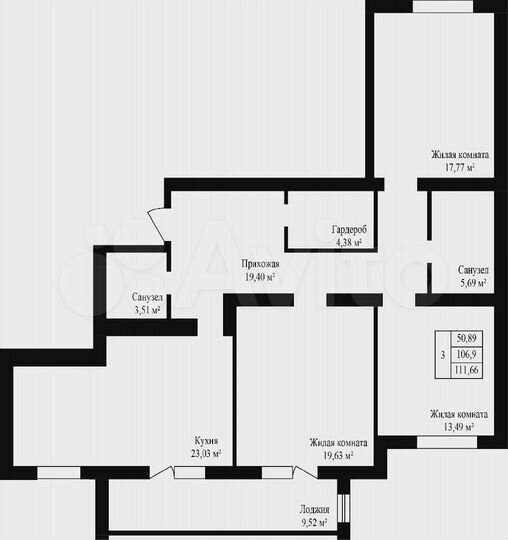 3-к. квартира, 111,7 м², 4/5 эт.