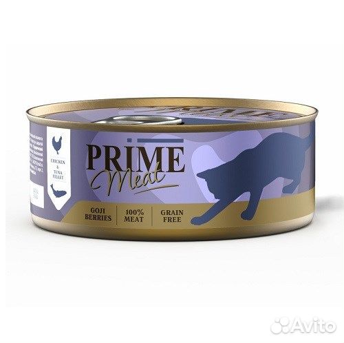 Корм 100г Prime Meat курица с тунцом, филе в желе для кошек ж/б (137.4029)