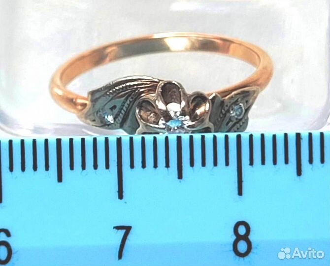 Кольцо 585 с природным бриллиантом Тюльпан