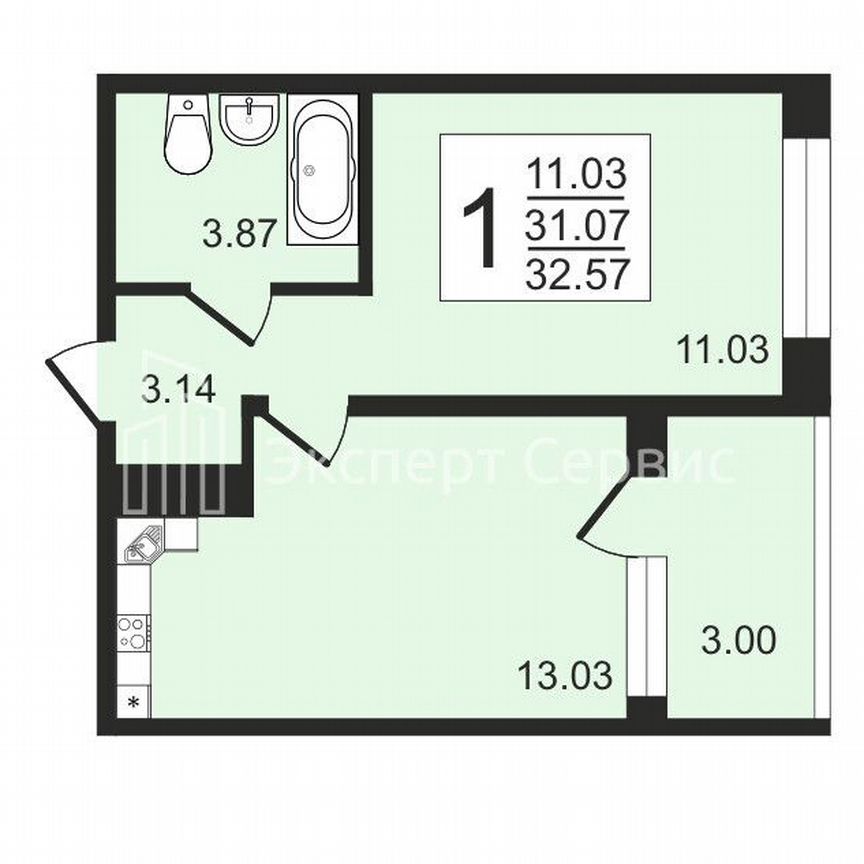 1-к. квартира, 34,1 м², 2/12 эт.