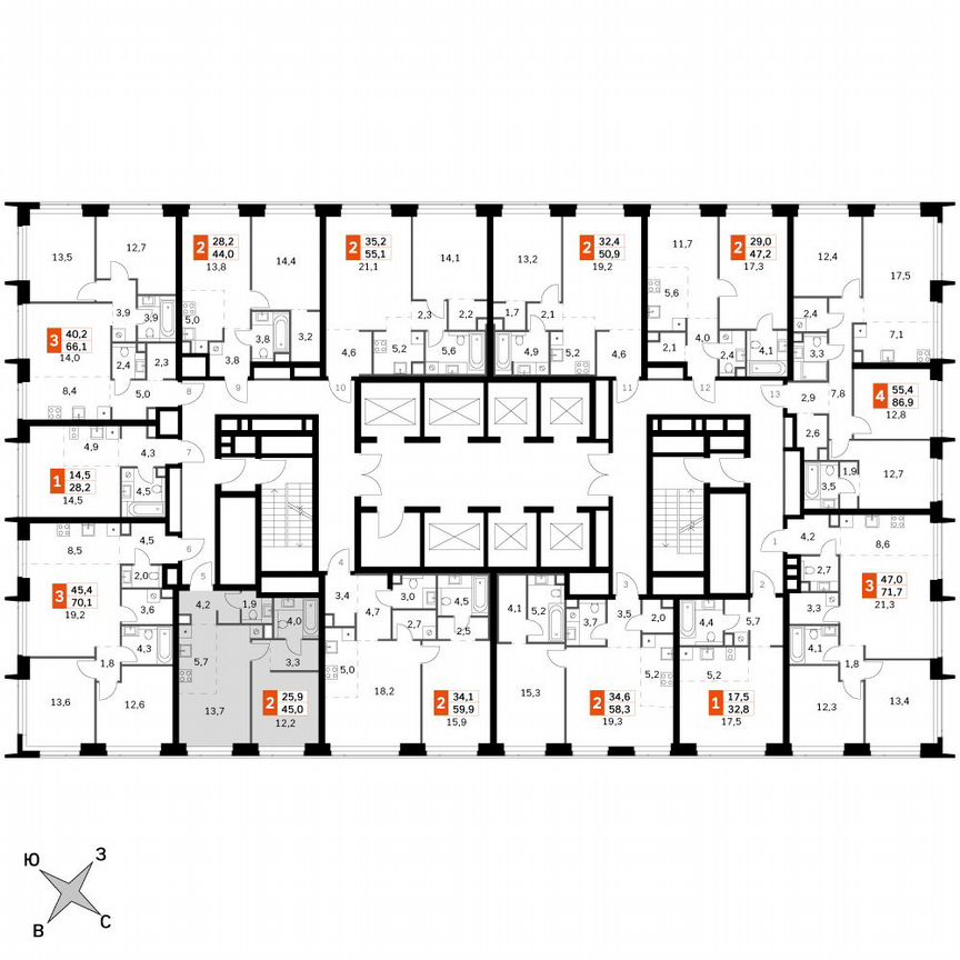 1-к. квартира, 45 м², 41/60 эт.