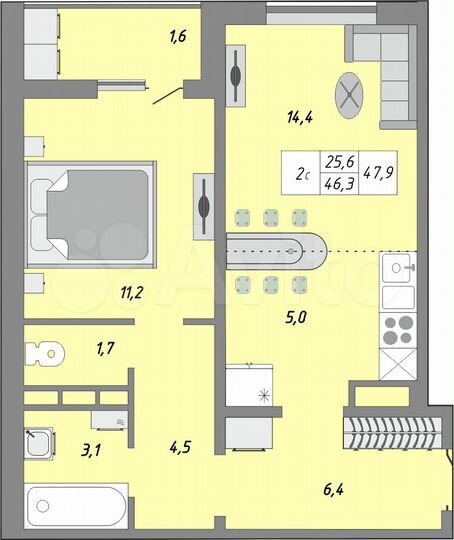 2-к. квартира, 47,9 м², 24/24 эт.