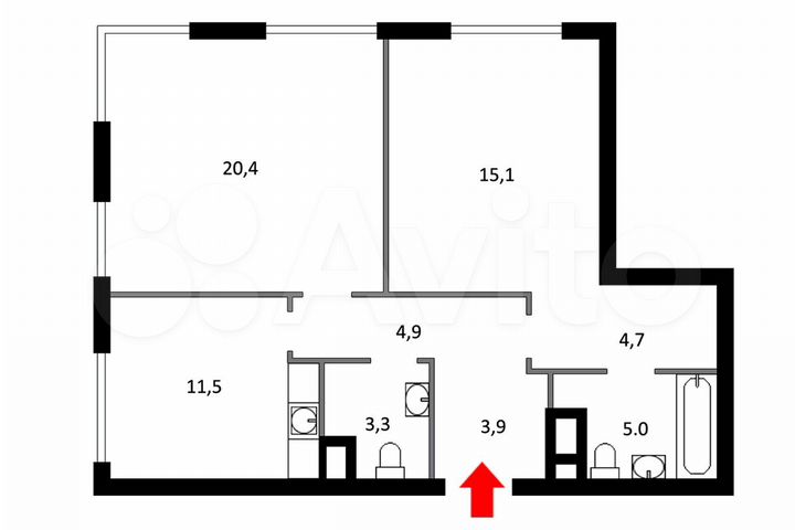2-к. квартира, 68,7 м², 3/14 эт.