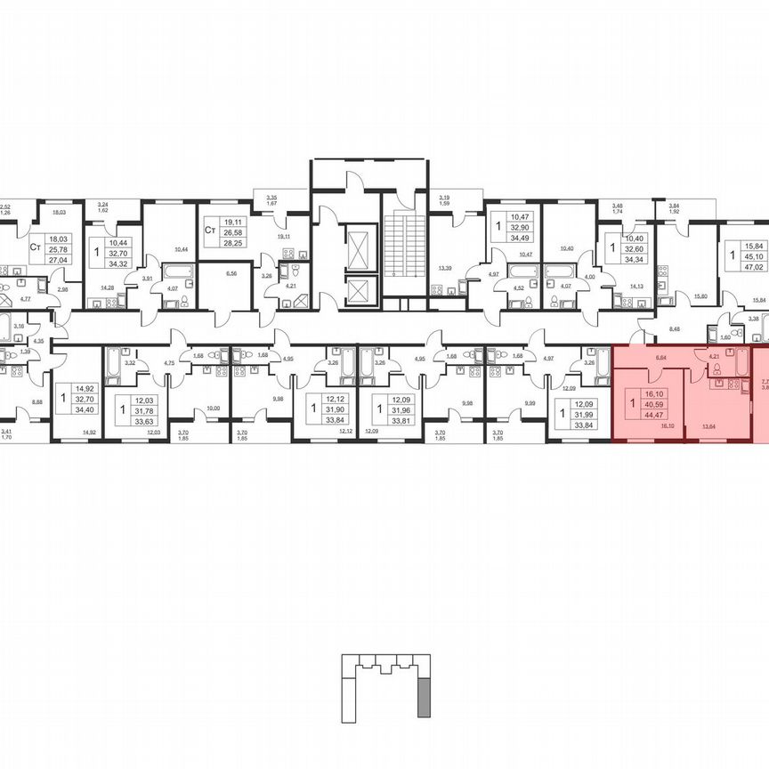 1-к. квартира, 44,5 м², 12/19 эт.