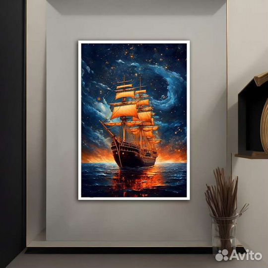 Картина маслом корабль в ночи Качественные краски