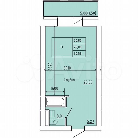 1-к. квартира, 30,6 м², 2/9 эт.