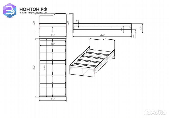 Кровать Rich 0.9 дуб крафт золотой / мята / сумере