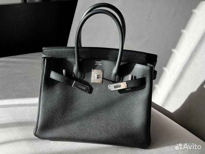 Сумка женская Hermes Birkin 30 черная серебро