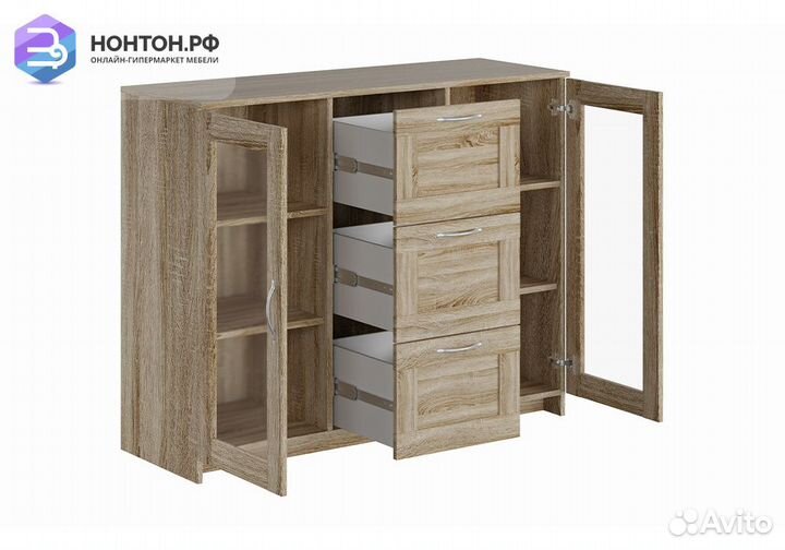 Комод с дверцами Сириус со стеклом и 3 ящиками сон