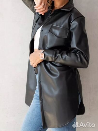 Платье рубашка кожаное