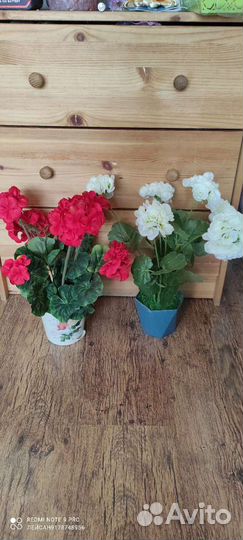 Герань цветы искусственные в горшке