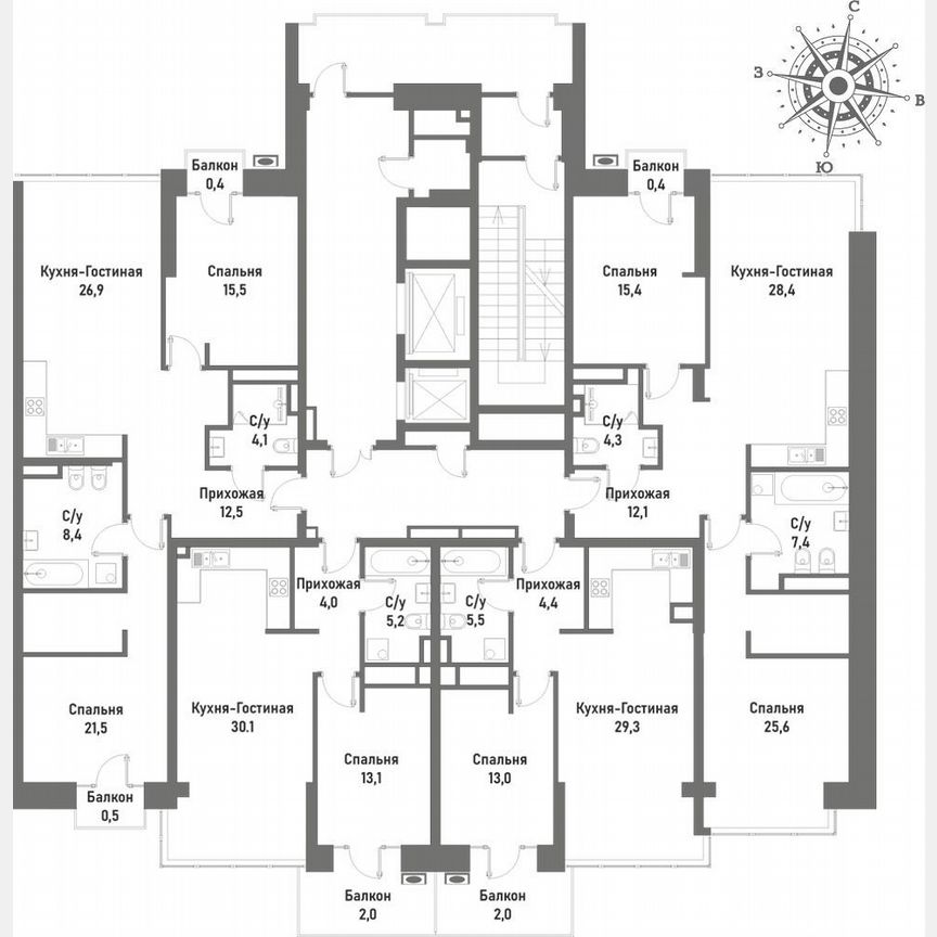 1-к. квартира, 54,4 м², 2/14 эт.