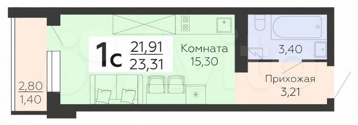 Квартира-студия, 23,3 м², 8/20 эт.