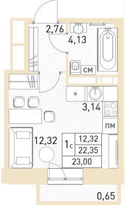 Квартира-студия, 23 м², 9/17 эт.