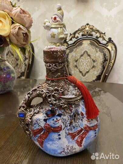 Бутылки в стиле обьемный декупаж