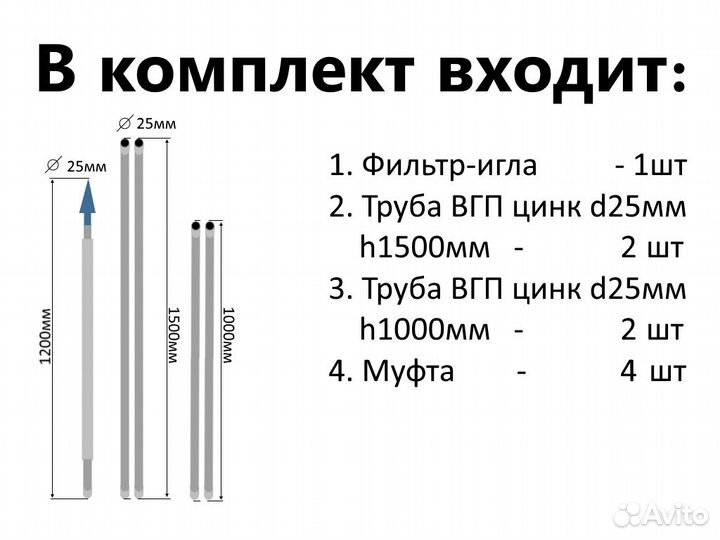 Комплект для абиссинской скважины 6м вгп D25мм