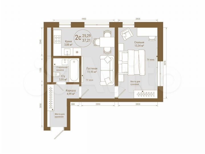 2-к. квартира, 37,2 м², 4/25 эт.