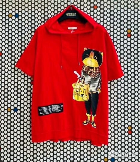 Футболка с капюшоном и принтом размеры до 64