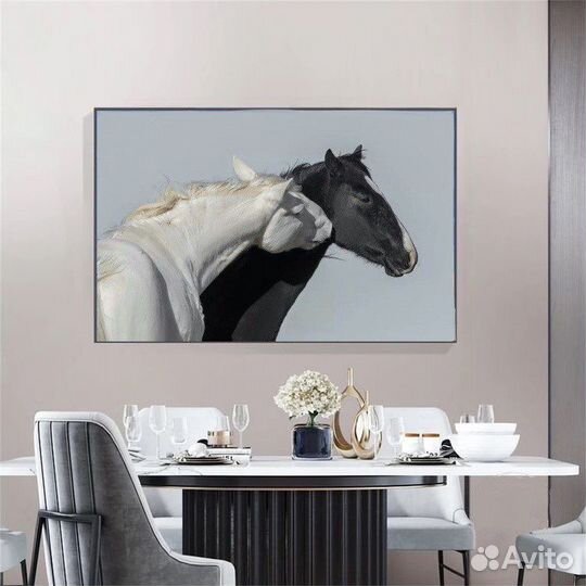 Большая интерьерная картина маслом лошадь