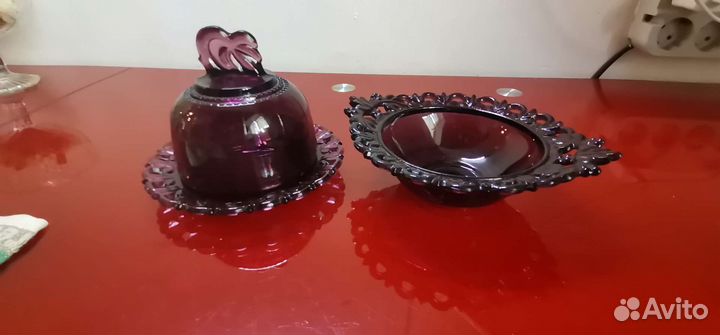 Масленка конфетница цветное стекло