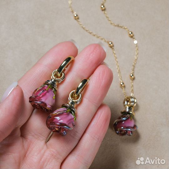 Серьги и подвеска с розами Tatiana Rimel